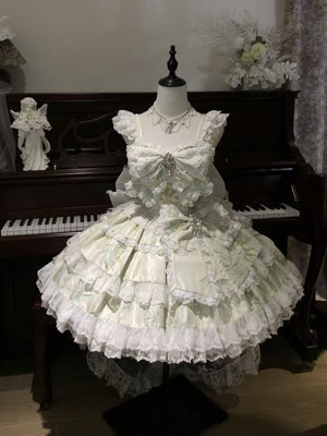 [Limited Edition: May 25 ] Moonlight Coronation Gorgeous Lolita JSK - LolitaEraFull Set= Dress Only + KC + Bridal Veil + Necklace + Back Train + Large Back BowGreenXS[Limited Edition: May 25 ] Moonlight Coronation Gorgeous Lolita JSK