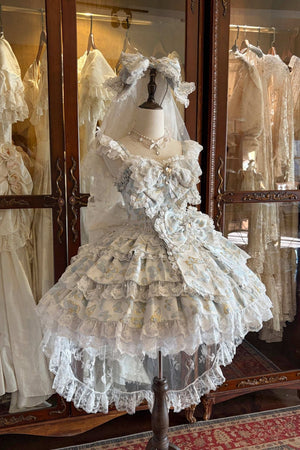 [Limited Edition: May 25 ] Moonlight Coronation Gorgeous Lolita JSK - LolitaEraDress Only=Includes Bust Bow + Waist BowBlueXS[Limited Edition: May 25 ] Moonlight Coronation Gorgeous Lolita JSK