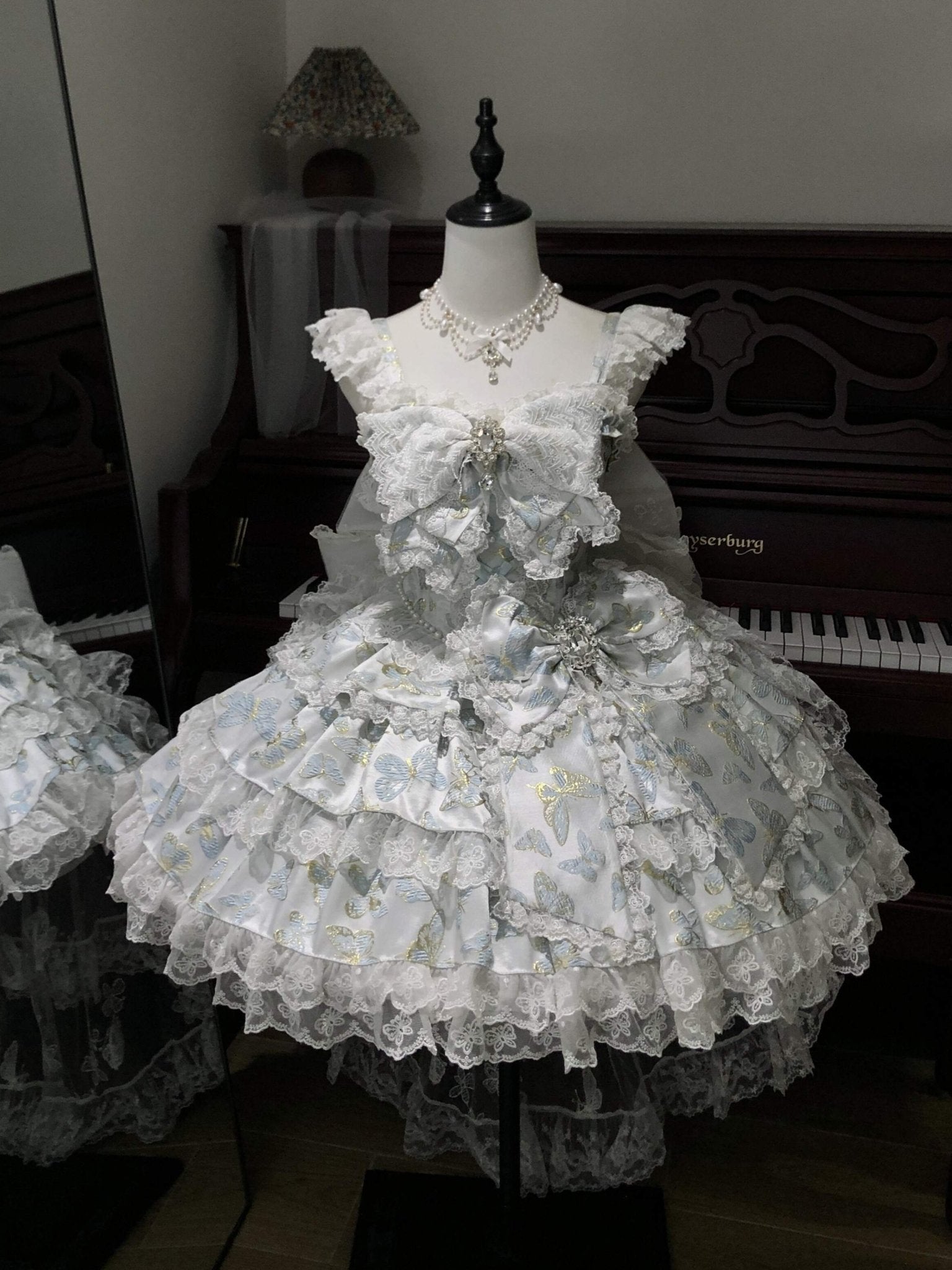[Limited Edition: May 25 ] Moonlight Coronation Gorgeous Lolita JSK - LolitaEraDress Only=Includes Bust Bow + Waist BowBlueXS[Limited Edition: May 25 ] Moonlight Coronation Gorgeous Lolita JSK