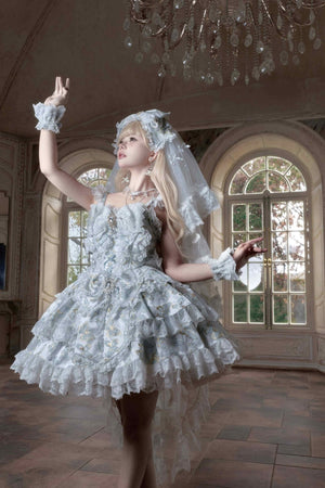 [Limited Edition: May 25 ] Moonlight Coronation Gorgeous Lolita JSK - LolitaEraDress Only=Includes Bust Bow + Waist BowWhiteXS[Limited Edition: May 25 ] Moonlight Coronation Gorgeous Lolita JSK