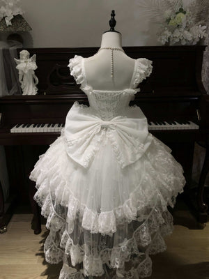 [Limited Edition: May 25 ] Moonlight Coronation Gorgeous Lolita JSK - LolitaEraFull Set= Dress Only + KC + Bridal Veil + Necklace + Back Train + Large Back BowWhiteXS[Limited Edition: May 25 ] Moonlight Coronation Gorgeous Lolita JSK