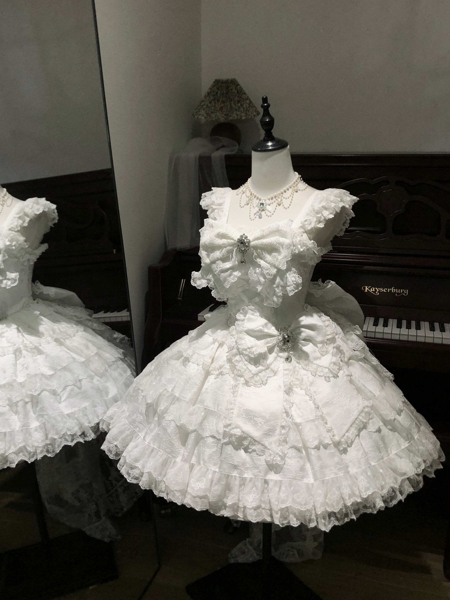 [Limited Edition: May 25 ] Moonlight Coronation Gorgeous Lolita JSK - LolitaEraDress Only=Includes Bust Bow + Waist BowWhiteXS[Limited Edition: May 25 ] Moonlight Coronation Gorgeous Lolita JSK