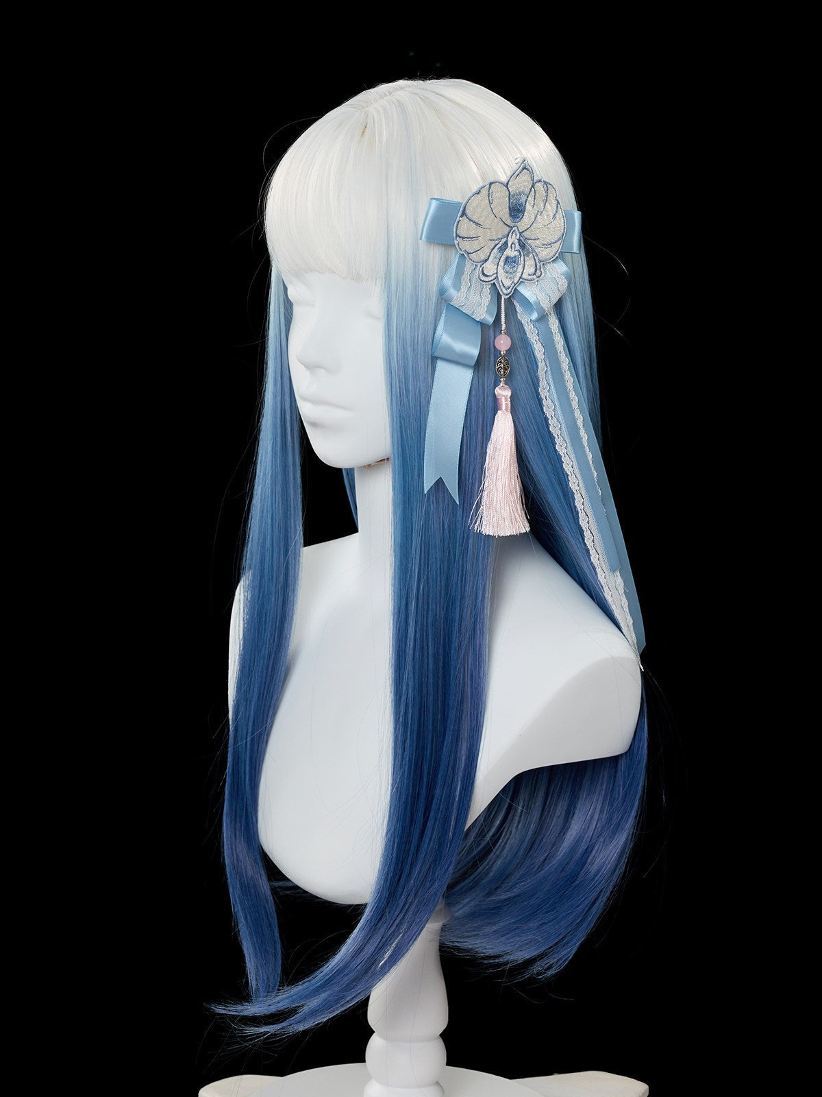 Ling Long Ci Blue Porcelain Gothic Lolita Accessories BNT Brooch Headveil Curtain - LolitaEra