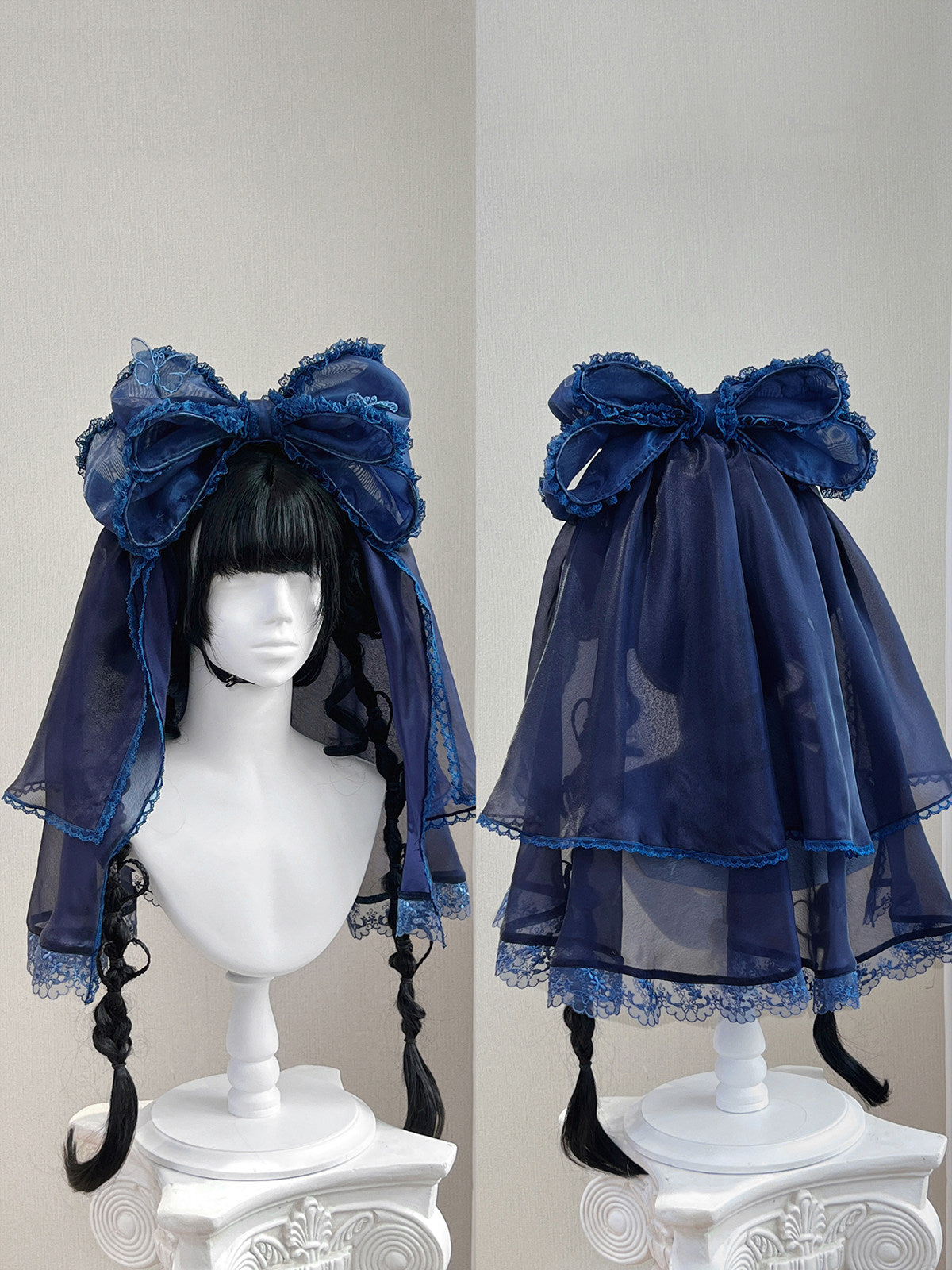 Ling Long Ci Blue Porcelain Gothic Lolita Accessories BNT Brooch Headveil Curtain - LolitaEra