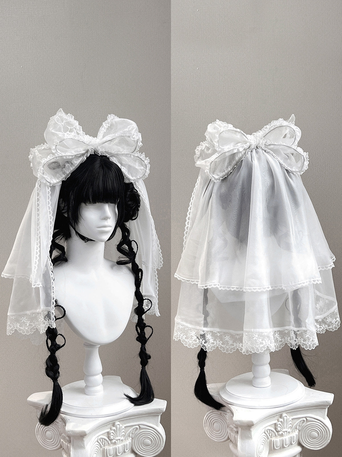 Ling Long Ci Blue Porcelain Gothic Lolita Accessories BNT Brooch Headveil Curtain - LolitaEra