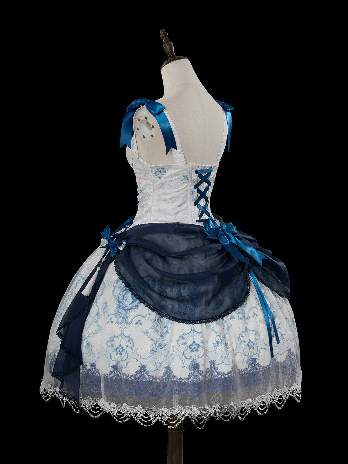 Ling Long Ci Blue Porcelain Gothic Lolita Accessories BNT Brooch Headveil Curtain - LolitaEra