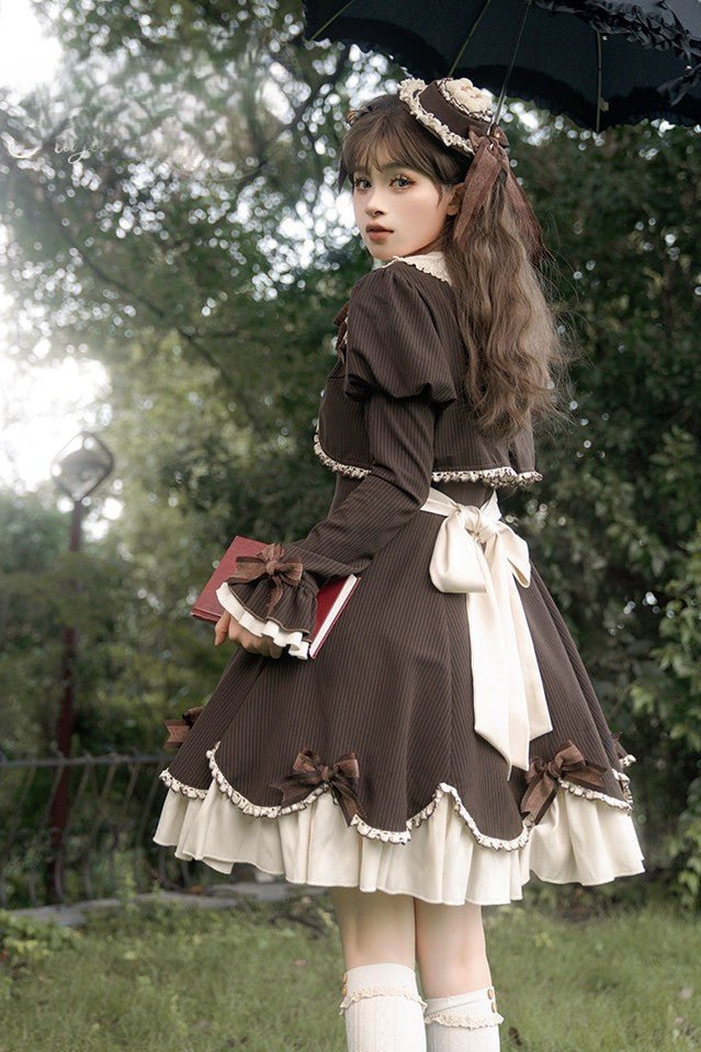 Little Hazelnut Elegant Long Sleeve OP - LolitaEraSet = OP +Hat + BroochBrownSLittle Hazelnut Elegant Long Sleeve OP
