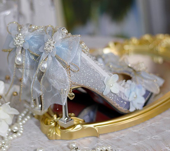 Lolita Blue Floral Stiletto Sandals - LolitaEraLight blue 7cm35Lolita Blue Floral Stiletto Sandals