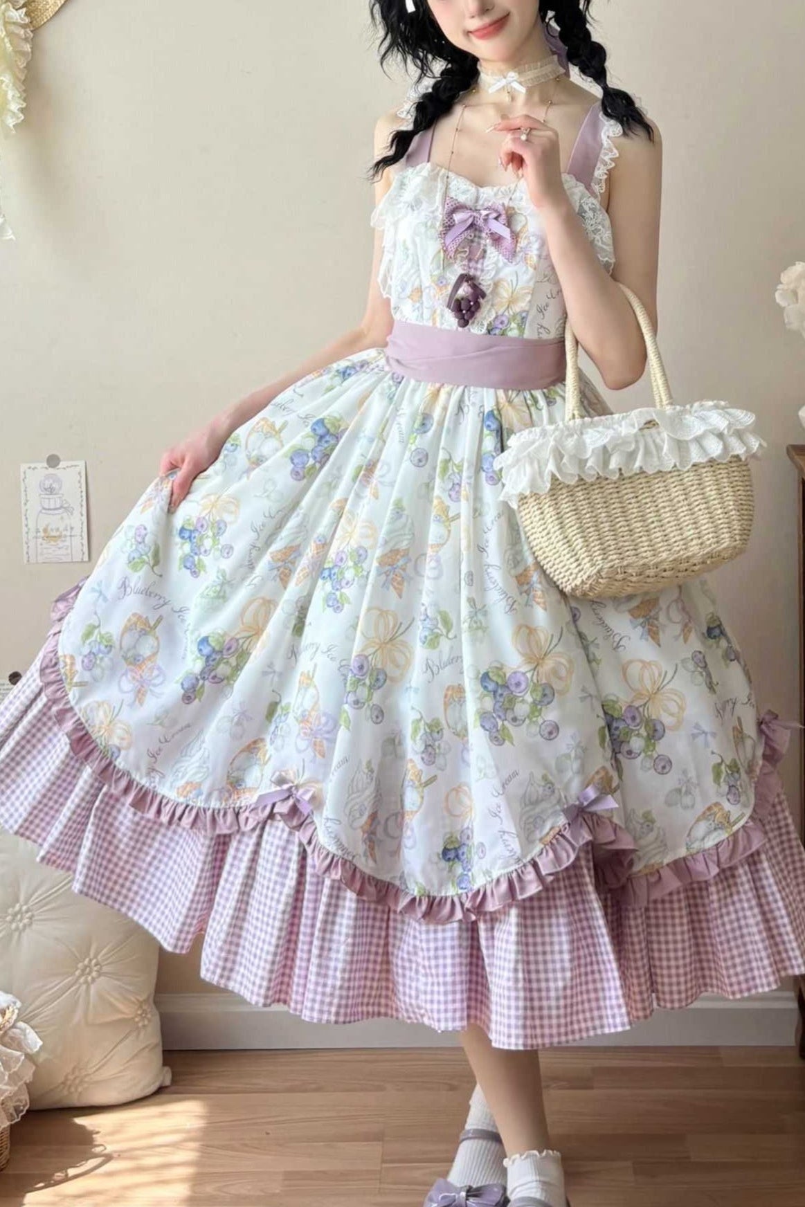 Lolita Blueberry Print Long JSK Dress - LolitaEraPurple JSKSLolita Blueberry Print Long JSK Dress