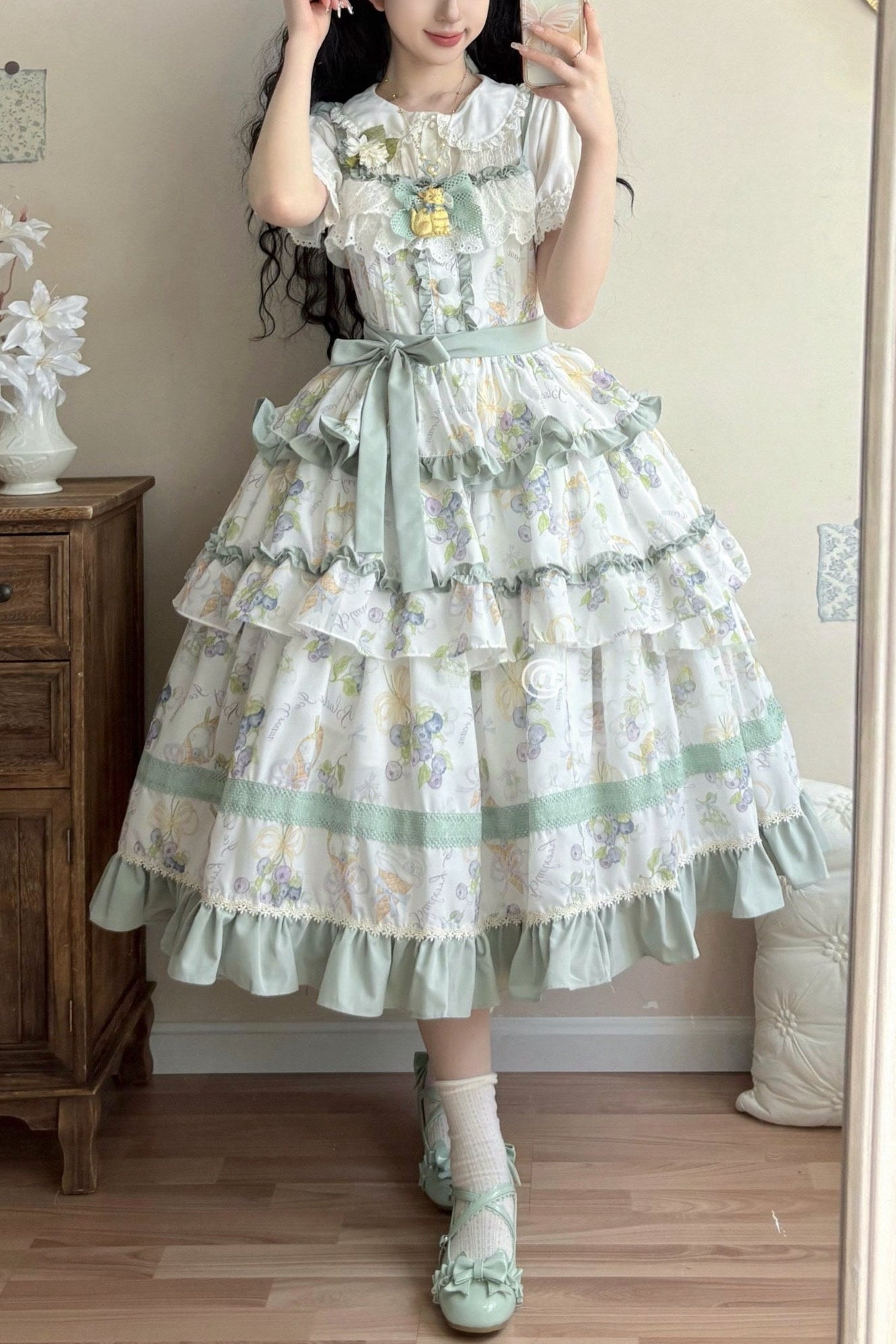 Lolita Blueberry Print Voluminous JSK - LolitaEraGreen JSKSLolita Blueberry Print Voluminous JSK