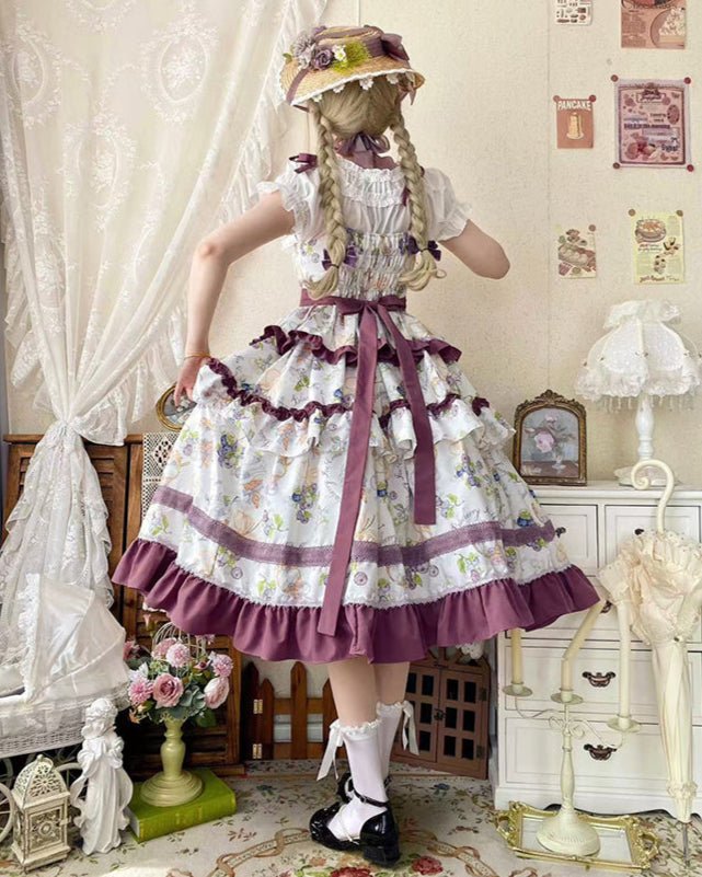 Lolita Blueberry Print Voluminous JSK - LolitaEraPurple JSKSLolita Blueberry Print Voluminous JSK