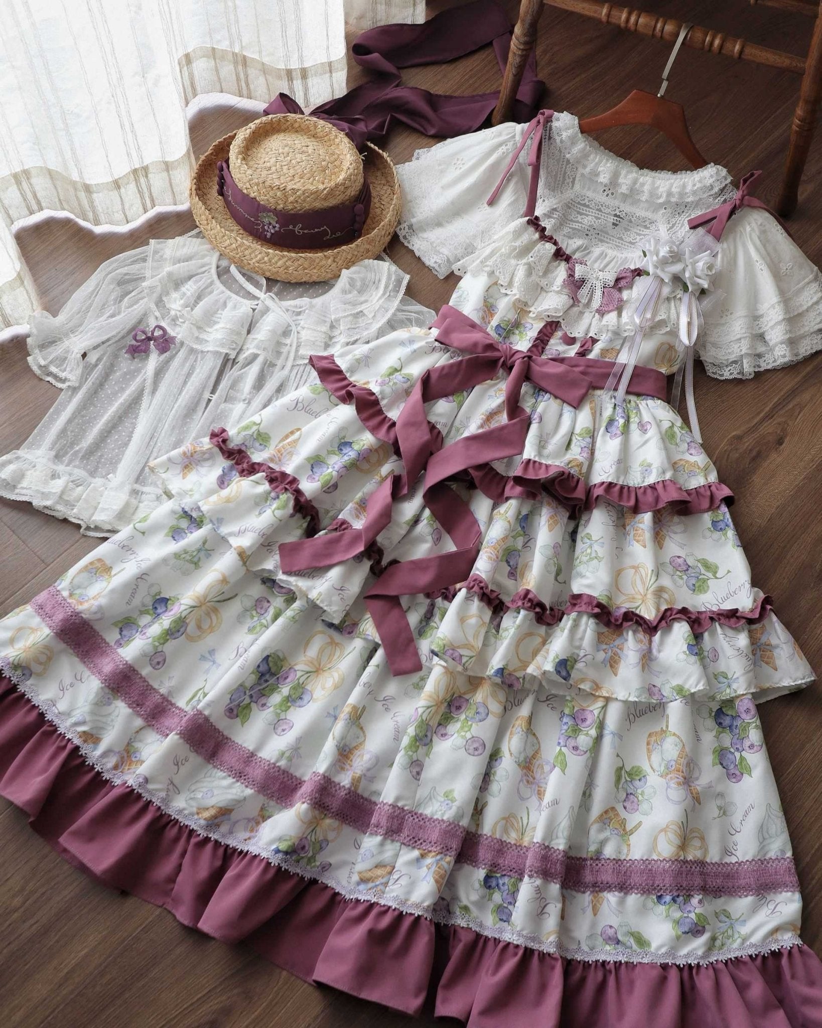 Lolita Blueberry Print Voluminous JSK - LolitaEraPurple JSKSLolita Blueberry Print Voluminous JSK