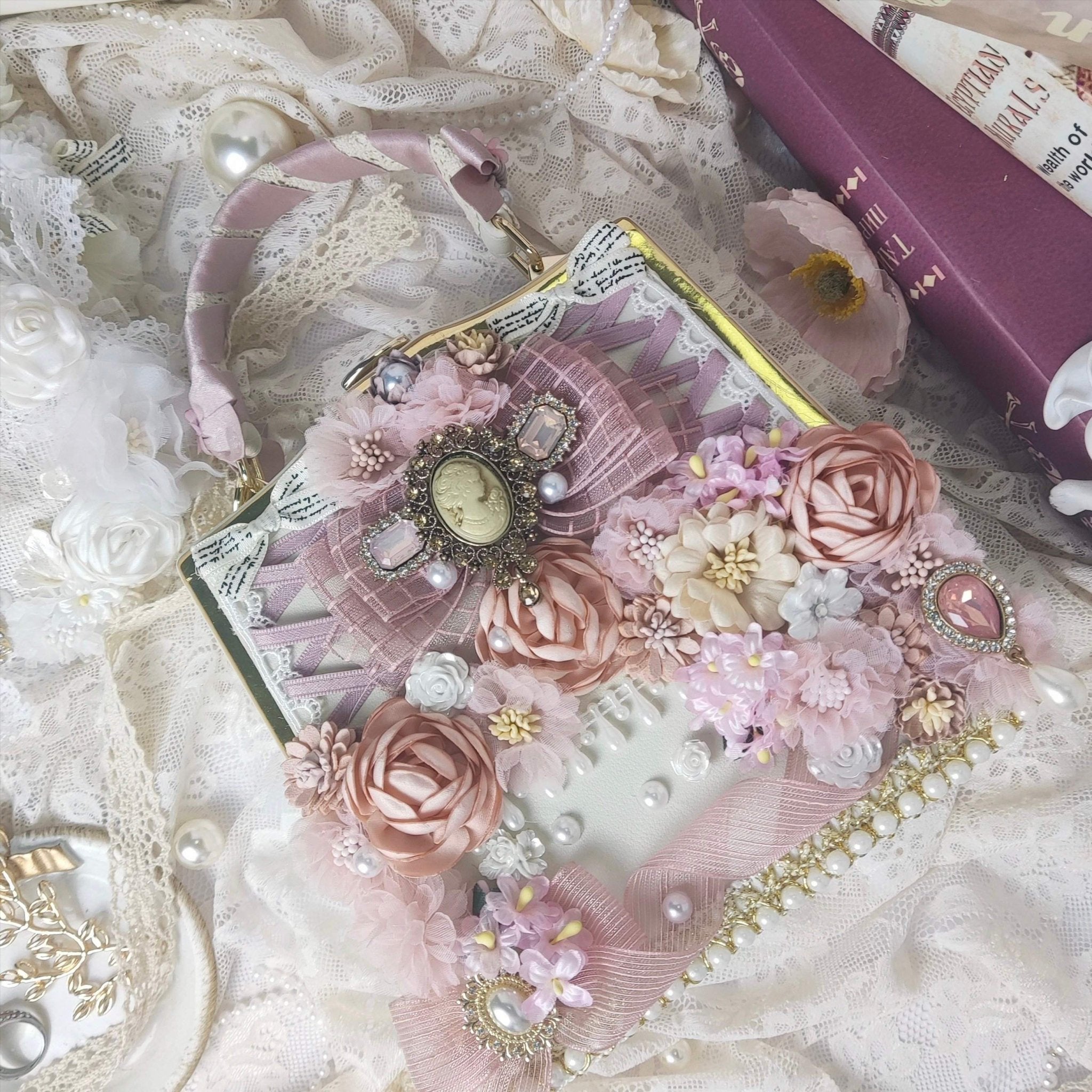 Lolita Bridal Pink Vintage Handmade Handbag - LolitaEraPinkLolita Bridal Pink Vintage Handmade Handbag