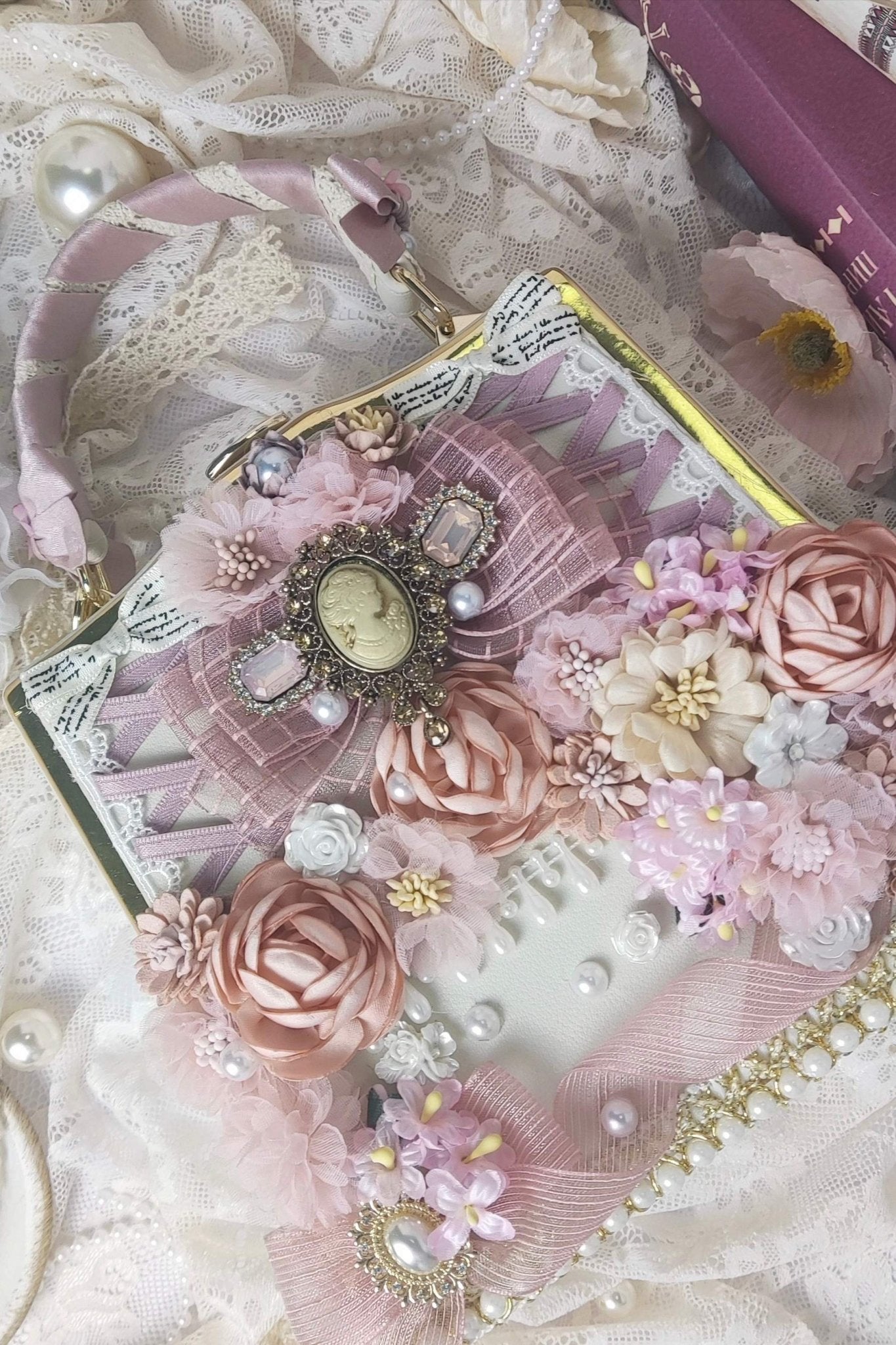 Lolita Bridal Pink Vintage Handmade Handbag - LolitaEraPinkLolita Bridal Pink Vintage Handmade Handbag