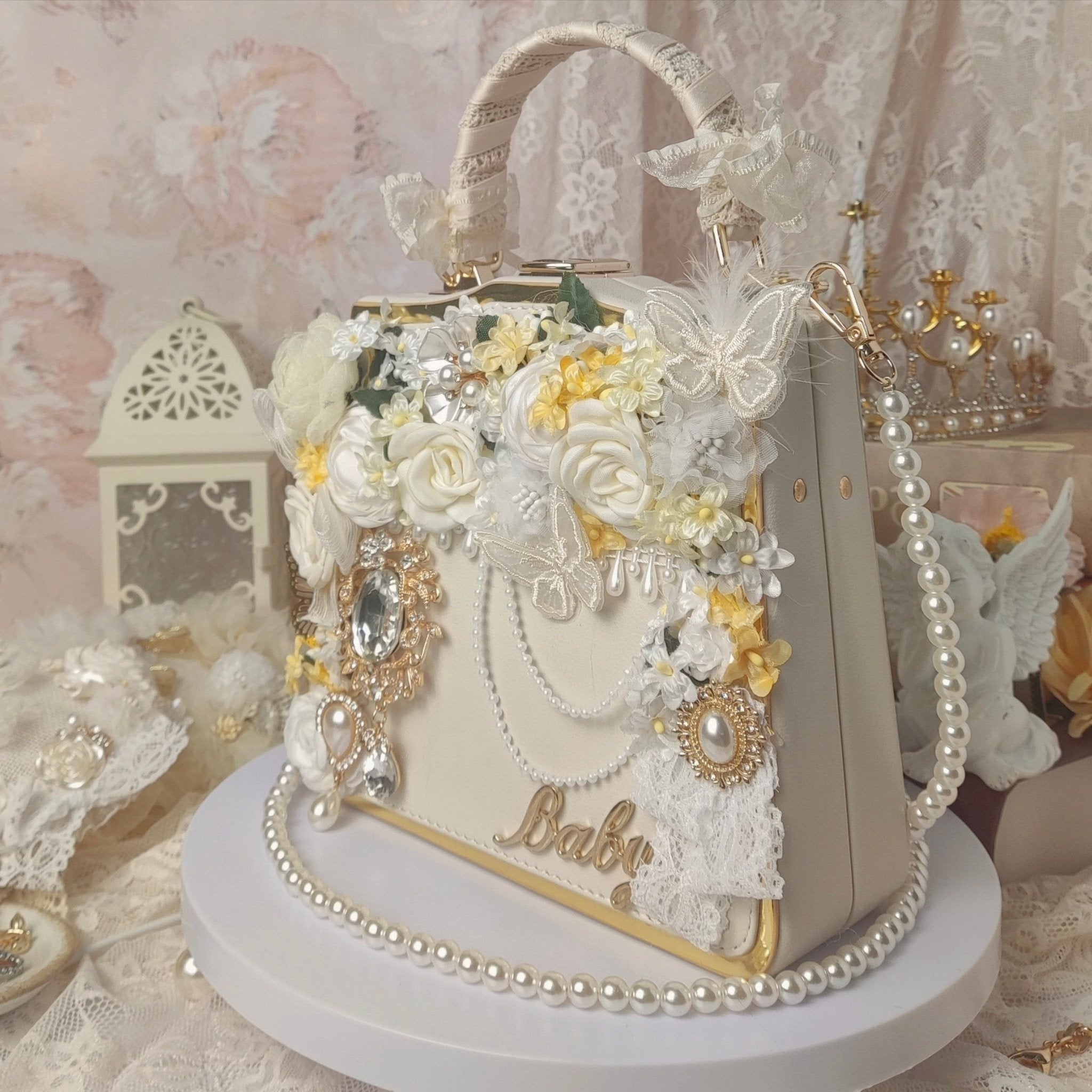 Lolita Bridal White Vintage Handmade Handbag LE5203 - LolitaEraWhiteLolita Bridal White Vintage Handmade Handbag LE5203