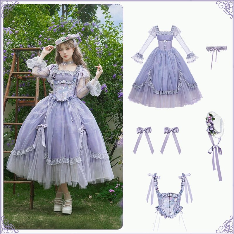 Lolita Classic Purple Violet Boned OP Dress - LolitaEraSix - Piece SetSLolita Classic Purple Violet Boned OP Dress
