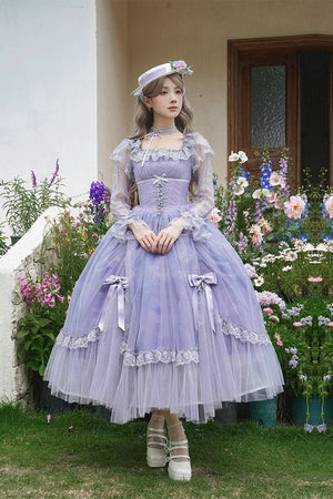 Lolita Classic Purple Violet Boned OP Dress - LolitaEraSix - Piece SetSLolita Classic Purple Violet Boned OP Dress