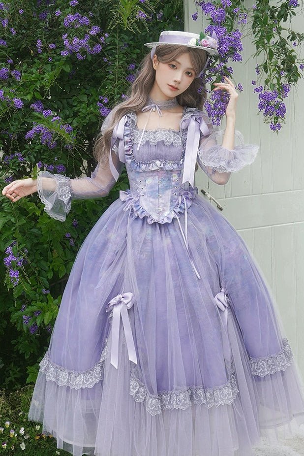 Lolita Classic Purple Violet Boned OP Dress - LolitaEraSix - Piece SetSLolita Classic Purple Violet Boned OP Dress
