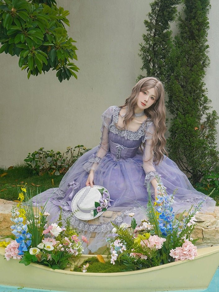 Lolita Classic Purple Violet Boned OP Dress - LolitaEraSix - Piece SetSLolita Classic Purple Violet Boned OP Dress