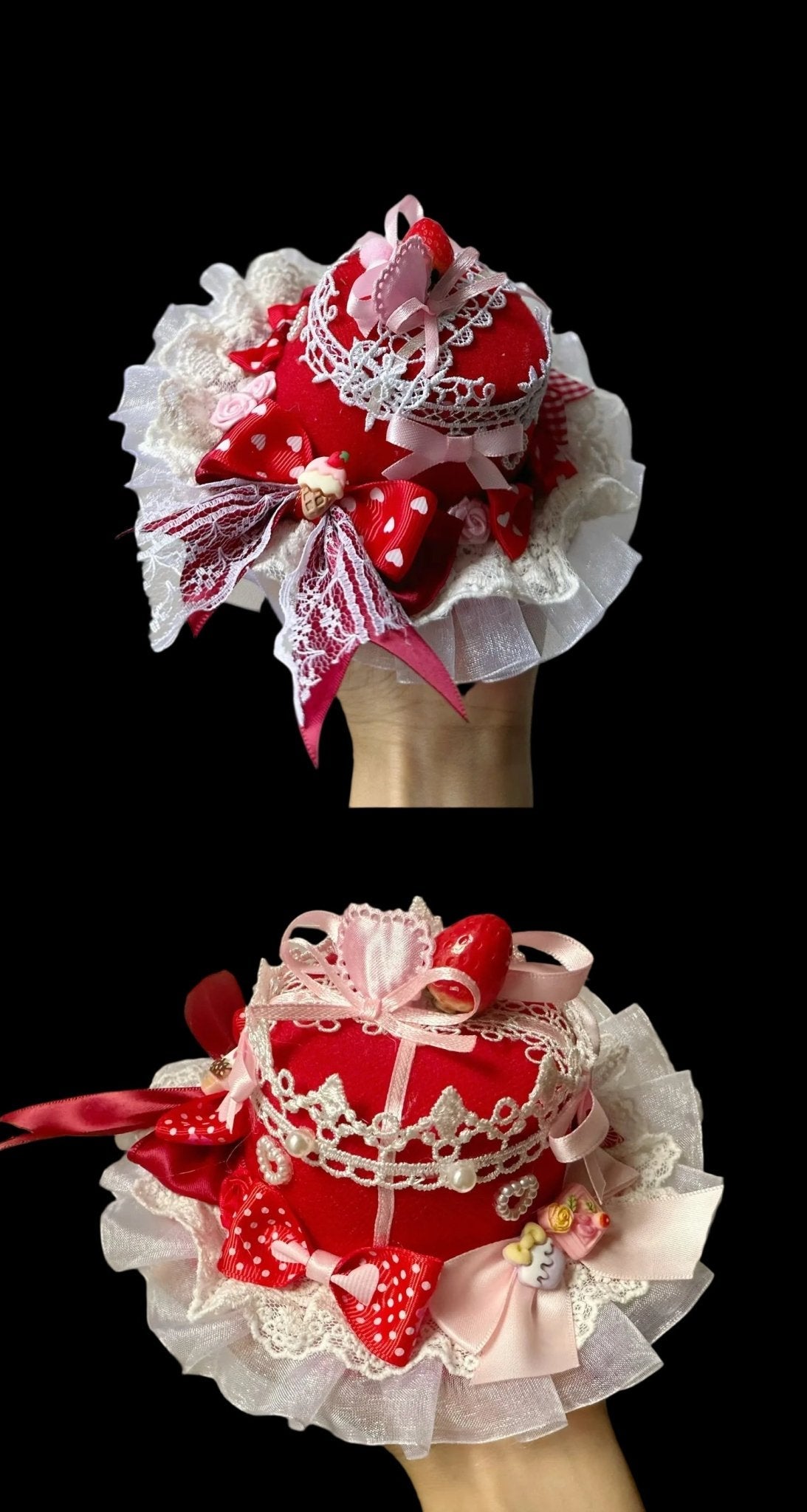 Lolita Dolly Heart Strawberry Headdress - LolitaEraHair ClipLolita Dolly Heart Strawberry Headdress