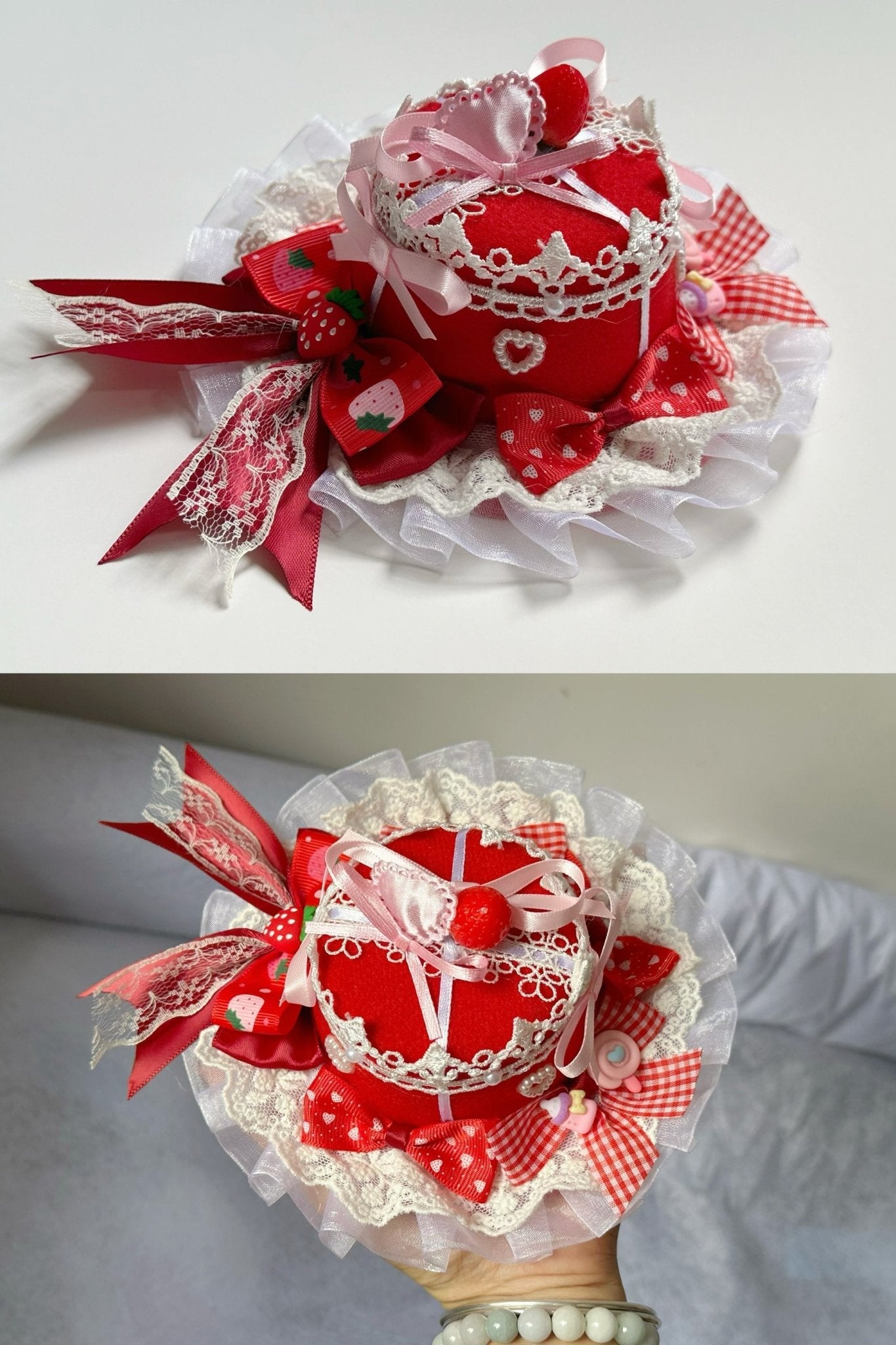Lolita Dolly Heart Strawberry Headdress - LolitaEraHair ClipLolita Dolly Heart Strawberry Headdress
