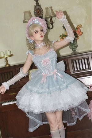 Lolita Elegant 3 - Layer Ruffle Spaghetti Strap Dress 1226 - LolitaEraLight Blue DressSLolita Elegant 3 - Layer Ruffle Spaghetti Strap Dress 1226