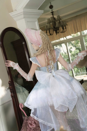 Lolita Elegant 3 - Layer Ruffle Spaghetti Strap Dress 1226 - LolitaEraLight Blue DressSLolita Elegant 3 - Layer Ruffle Spaghetti Strap Dress 1226