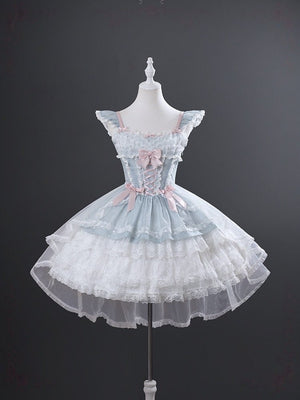 Lolita Elegant 3 - Layer Ruffle Spaghetti Strap Dress 1226 - LolitaEraLight Blue DressSLolita Elegant 3 - Layer Ruffle Spaghetti Strap Dress 1226