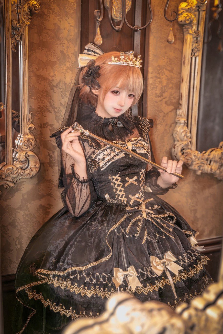 Lolita Elegant Black Gold Dark Style JSK Camisole Dress 1230 - LolitaEraBlack DressSLolita Elegant Black Gold Dark Style JSK Camisole Dress 1230