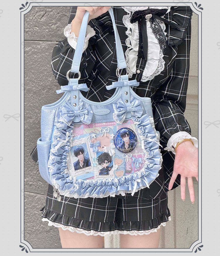 Lolita Elegant Black Ruffle Bow Ita - Bag Handbag - LolitaEraBlack SetLolita Elegant Black Ruffle Bow Ita - Bag Handbag