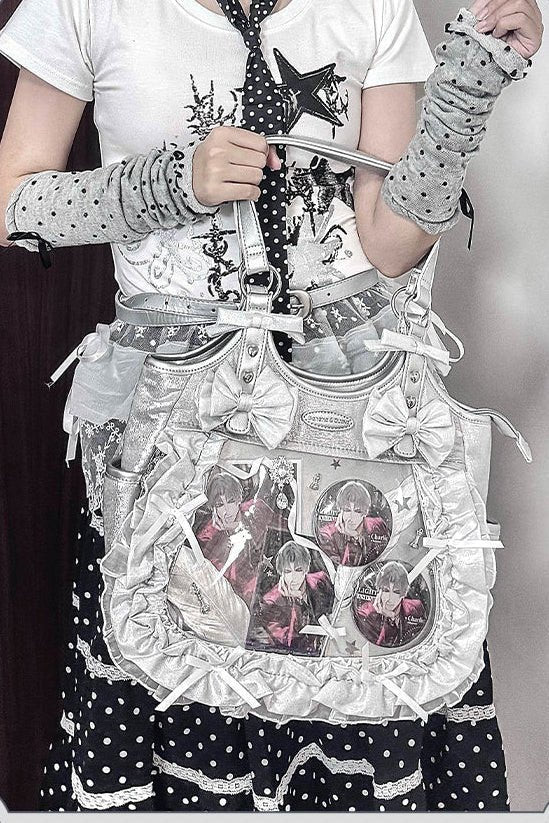 Lolita Elegant Black Ruffle Bow Ita-Bag Handbag - LolitaEra