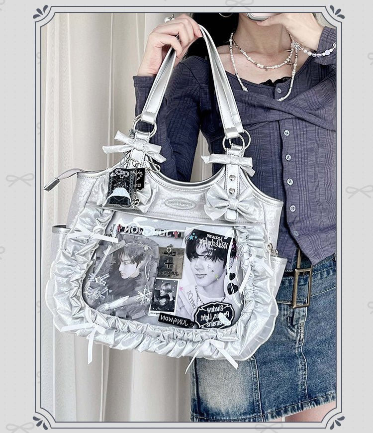 Lolita Elegant Black Ruffle Bow Ita - Bag Handbag - LolitaEraBlack SetLolita Elegant Black Ruffle Bow Ita - Bag Handbag