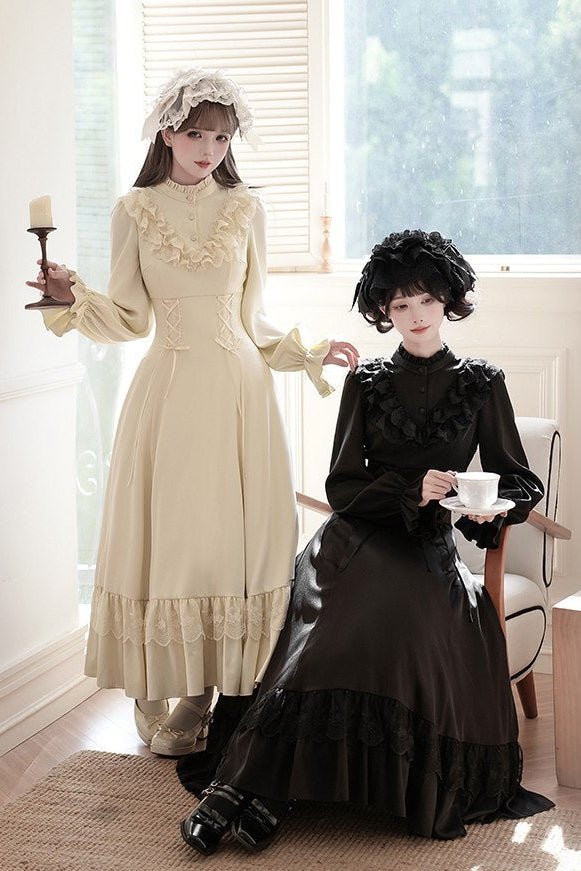 Lolita Elegant Long Sleeve Dress Detachable Cape Set - LolitaEraWhite DressSLolita Elegant Long Sleeve Dress Detachable Cape Set
