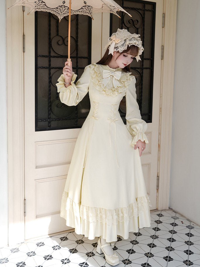Lolita Elegant Long Sleeve Dress Detachable Cape Set - LolitaEraBlack Dress+Hairband+BroochSLolita Elegant Long Sleeve Dress Detachable Cape Set
