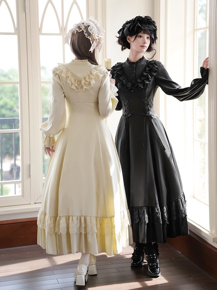Lolita Elegant Long Sleeve Dress Detachable Cape Set - LolitaEraWhite DressSLolita Elegant Long Sleeve Dress Detachable Cape Set