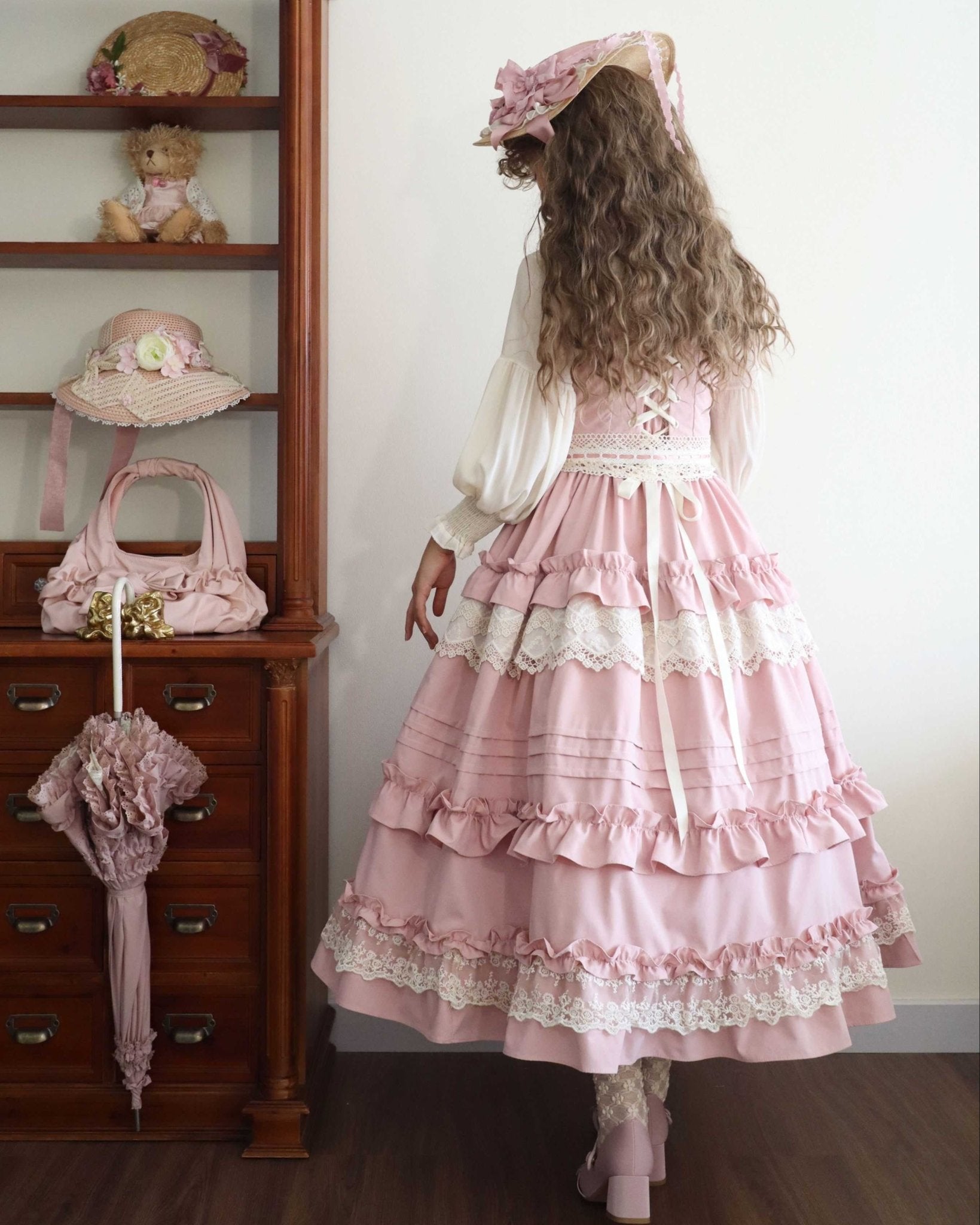 Lolita Elegant Ruffled JSL Dress - LolitaEraPink JSKSLolita Elegant Ruffled JSL Dress