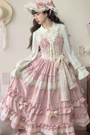 Lolita Elegant Ruffled JSL Dress - LolitaEraPink JSKSLolita Elegant Ruffled JSL Dress