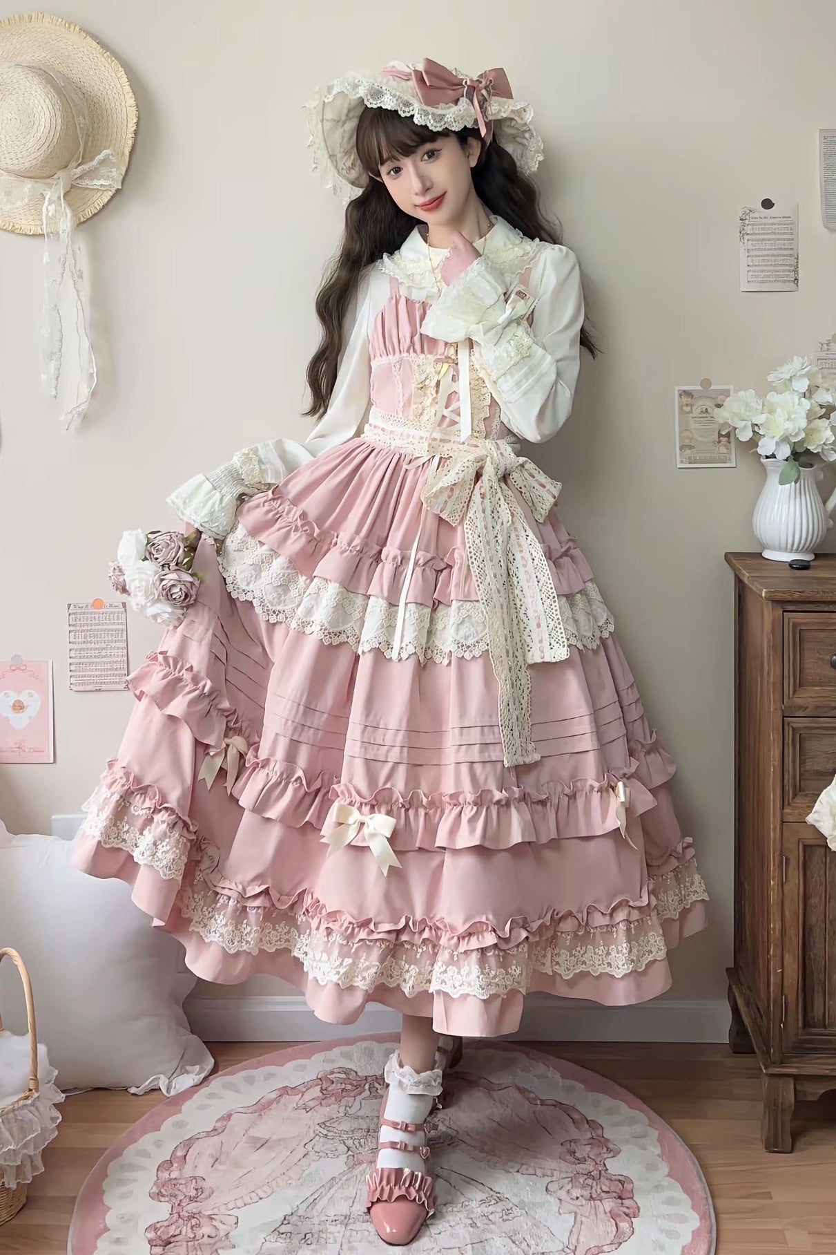 Lolita Elegant Ruffled JSL Dress - LolitaEraPink JSKSLolita Elegant Ruffled JSL Dress