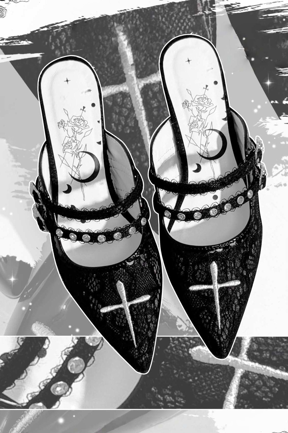 Lolita Gothic Cross Motif Pointed Toe Shoes - LolitaEraBlack35Lolita Gothic Cross Motif Pointed Toe Shoes
