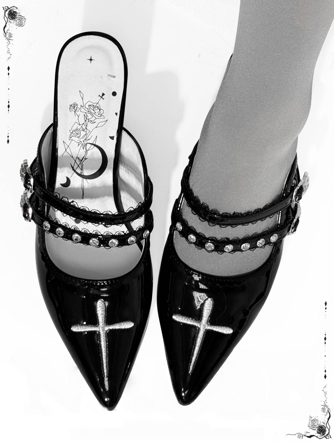 Lolita Gothic Cross Motif Pointed Toe Shoes - LolitaEraBlack35Lolita Gothic Cross Motif Pointed Toe Shoes