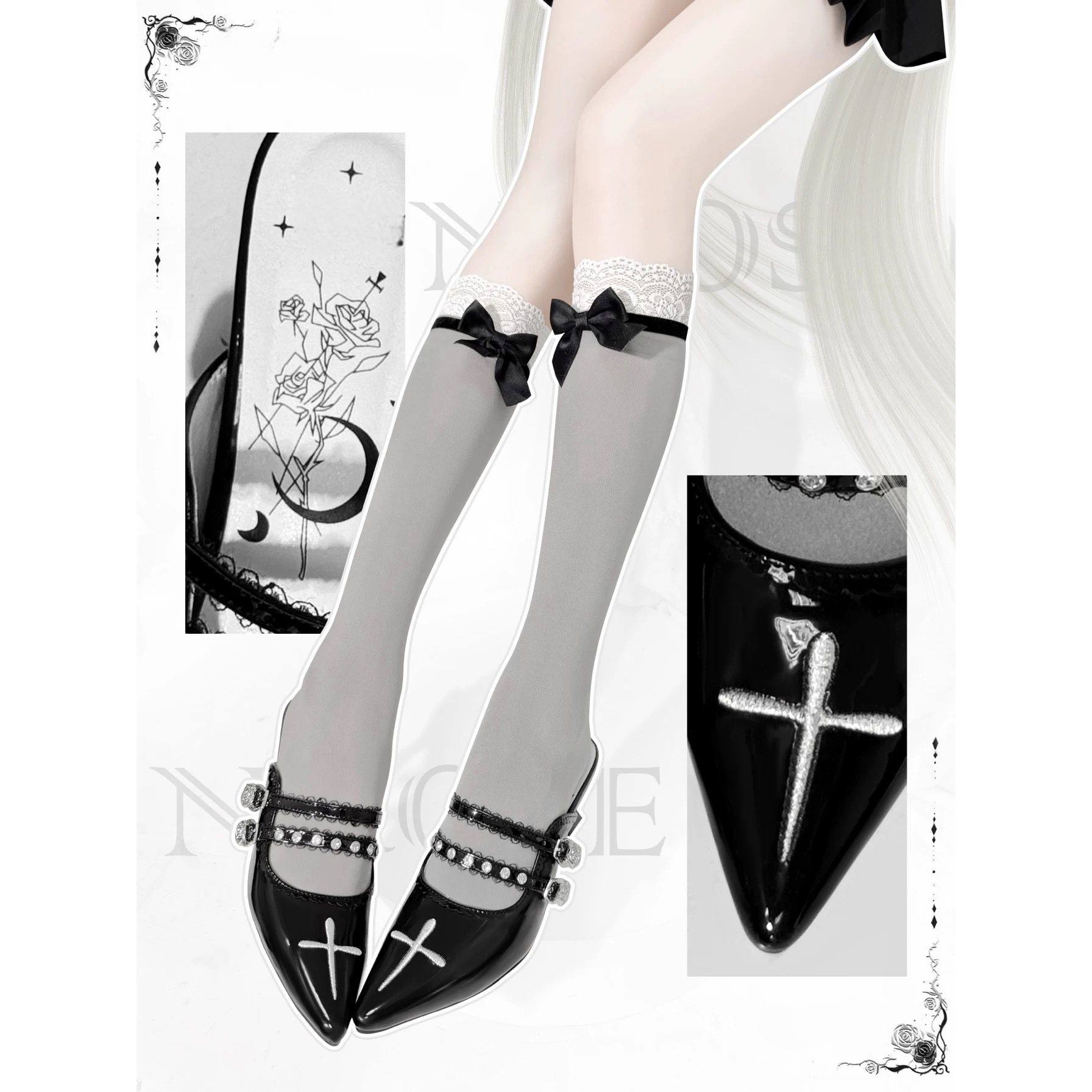 Lolita Gothic Cross Motif Pointed Toe Shoes - LolitaEraBlack35Lolita Gothic Cross Motif Pointed Toe Shoes