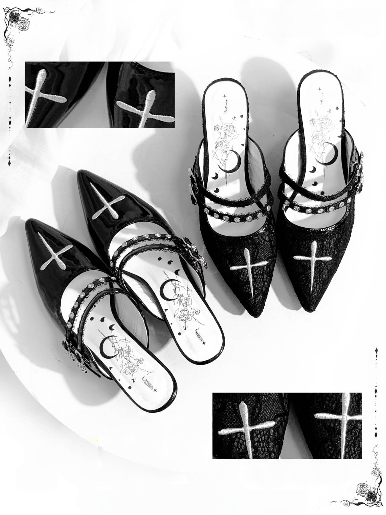 Lolita Gothic Cross Motif Pointed Toe Shoes - LolitaEraBlack35Lolita Gothic Cross Motif Pointed Toe Shoes