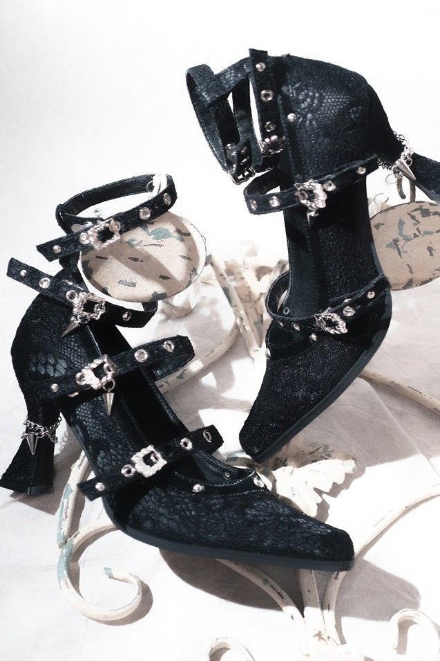 Lolita Gothic Dark Pointed Toe Shoes - LolitaEraLace black35Lolita Gothic Dark Pointed Toe Shoes