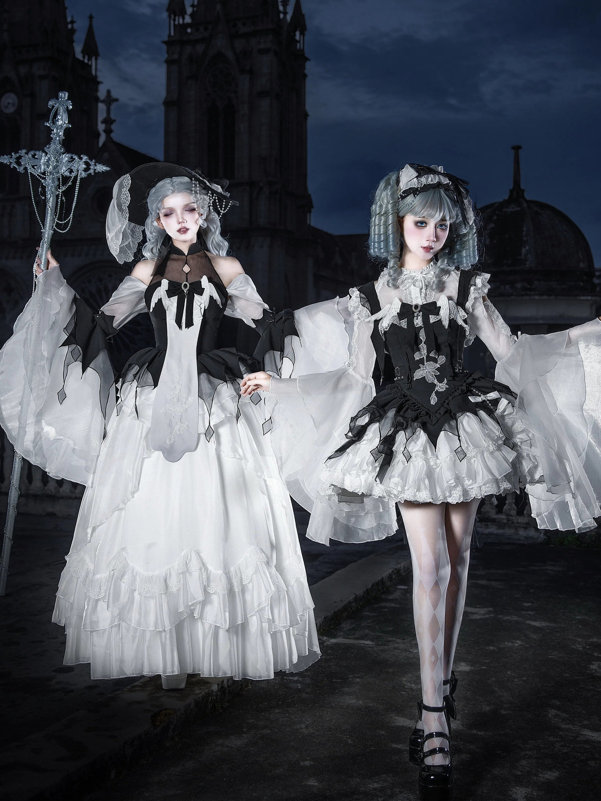[Deposit] White Crow Monologue Drama Original Design Lolita Gothic Elegant Black and White Dress