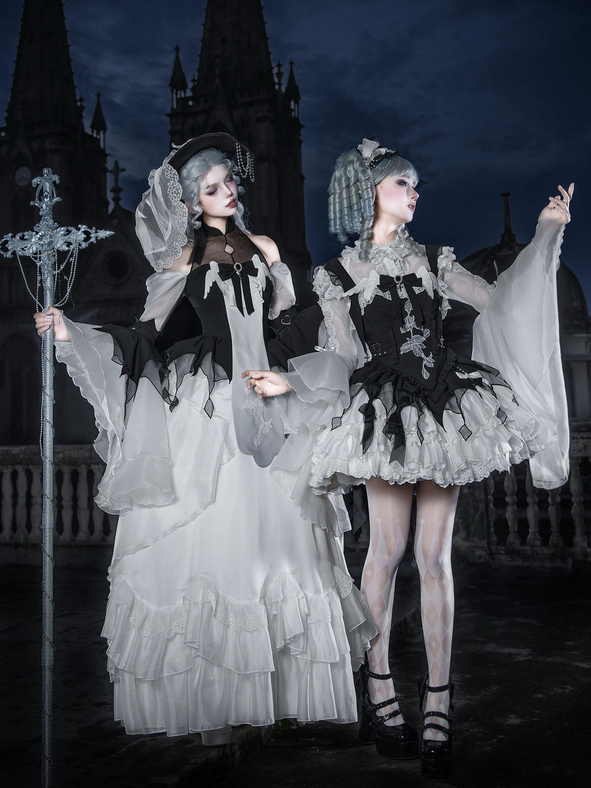 [Deposit] White Crow Monologue Drama Original Design Lolita Gothic Elegant Black and White Dress
