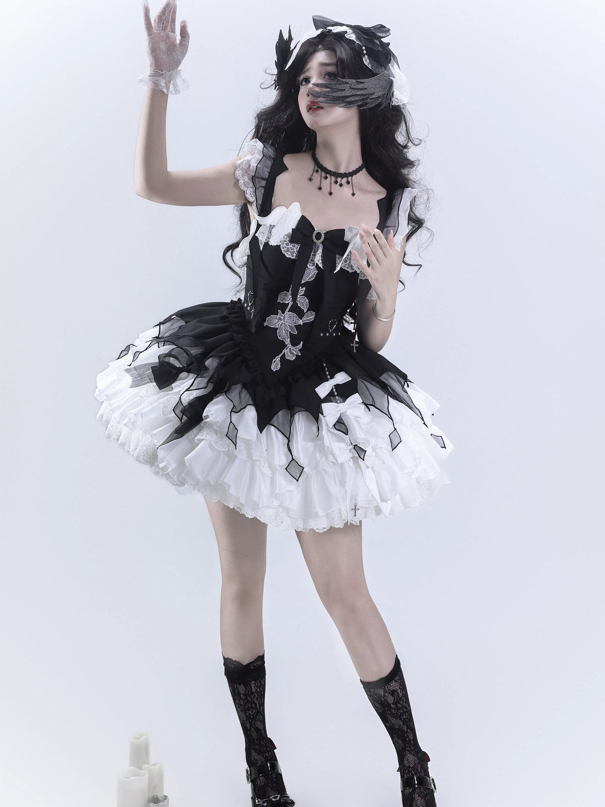 [Deposit] White Crow Monologue Drama Original Design Lolita Gothic Elegant Black and White Dress