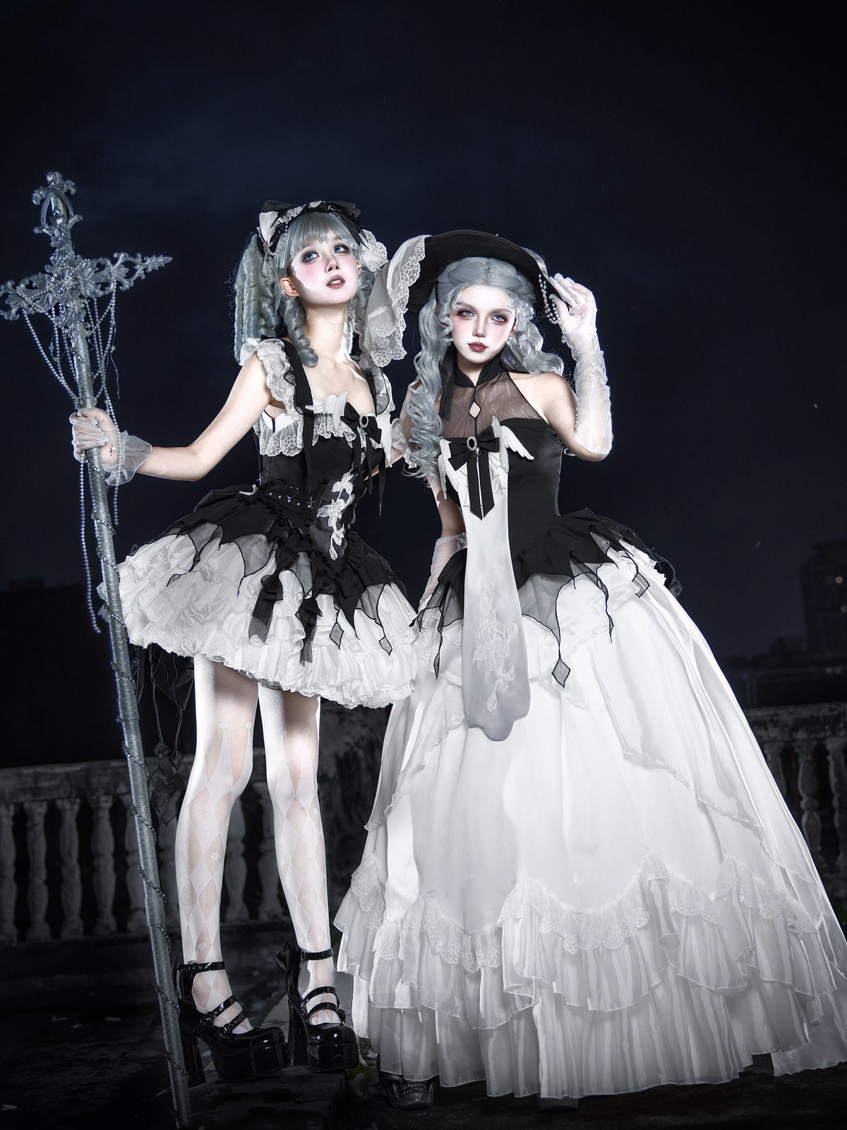 [Deposit] White Crow Monologue Drama Original Design Lolita Gothic Elegant Black and White Dress