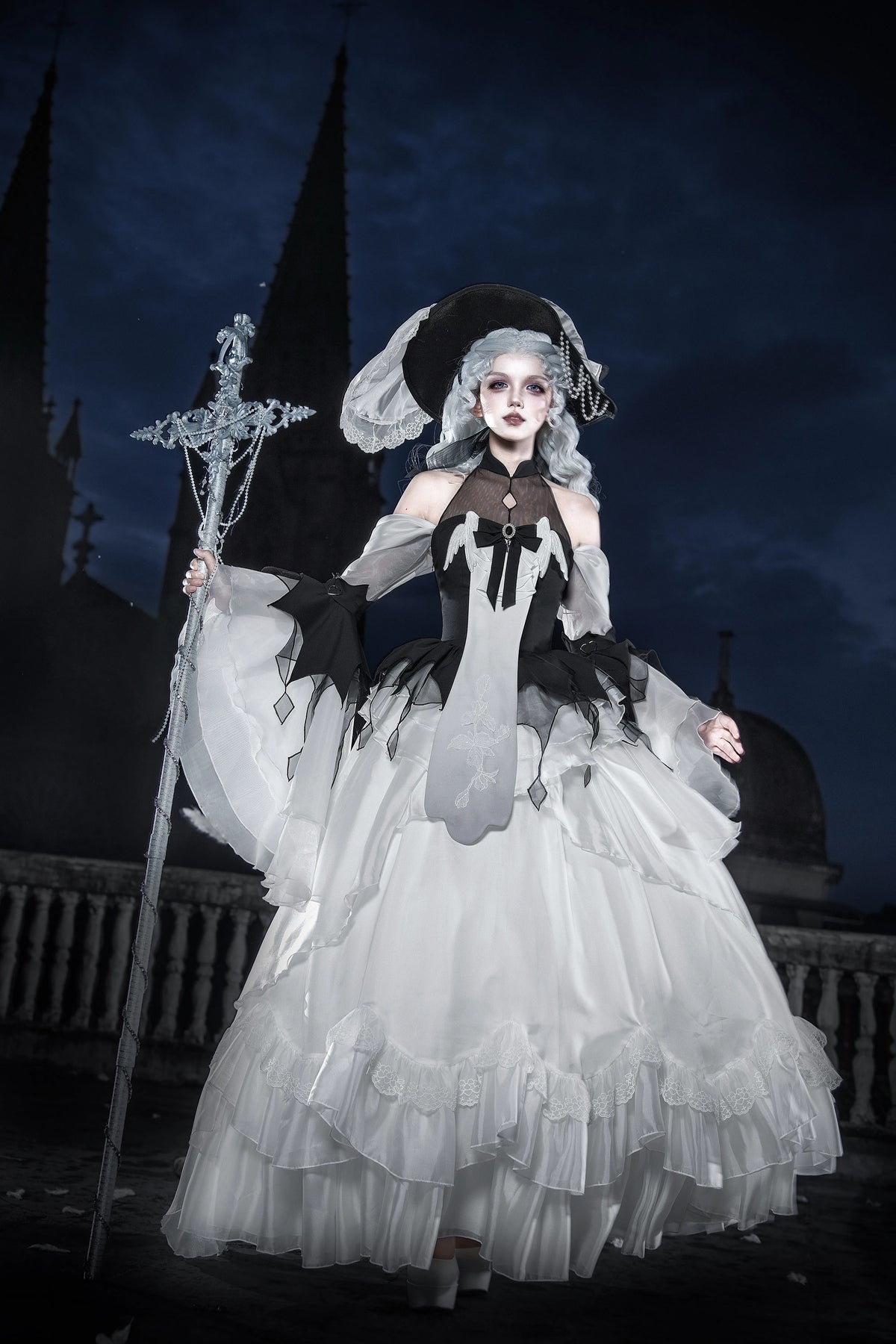 [Deposit] White Crow Monologue Drama Original Design Lolita Gothic Elegant Black and White Dress