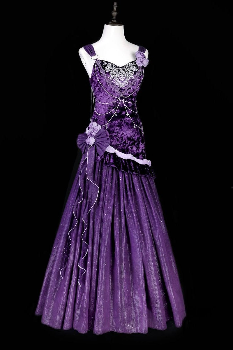 Lolita Gothic Elegant Velvet Fishtail Formal Dress - LolitaEraFull SetSLolita Gothic Elegant Velvet Fishtail Formal Dress