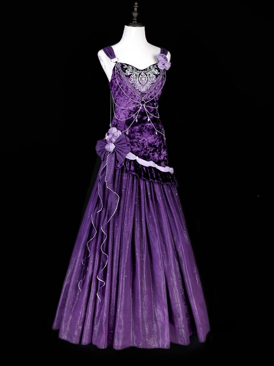 Lolita Gothic Elegant Velvet Fishtail Formal Dress - LolitaEraFull SetSLolita Gothic Elegant Velvet Fishtail Formal Dress